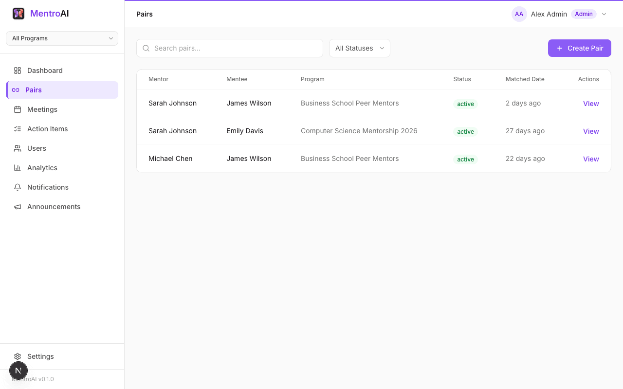 MentroAI Pairs management
