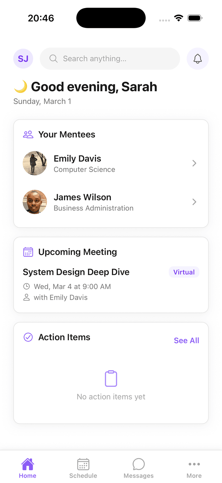 MentroAI mobile app home screen